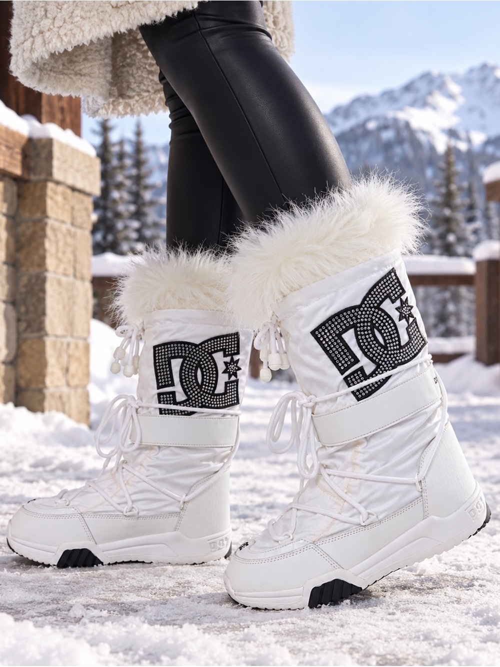 RARE DC Chalet LE Y2K White Snow Boots Faux Fur 2000s Vintage IN BOX Size Large